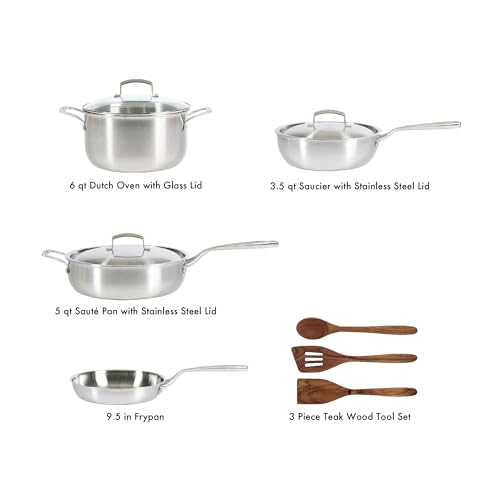 Image of Babish 10-Piece Professional Tri-Ply Non-Toxic Pots and Pans Cookware Set - Durable, Even Heat Distribution for Cooking and Baking