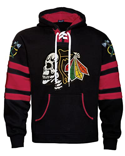 Fear The Feathers Skull Game Day Chicago Hockey Hoodie Black/Red