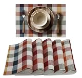 COTTON CRAFT Harvest Plaid Placemat - Set of 6 Pure Cotton Table Mats - Rustic Autumn Fall Table Decor for Thanksgiving, Holiday Dining Table, Kitchen, and Everyday Use - 13x19 - Rust Ivory Multi