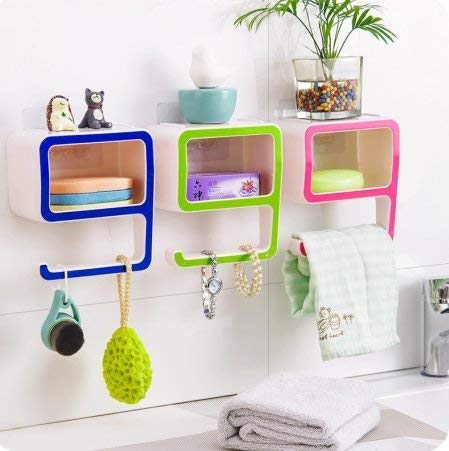 SVK Storage Bathroom Towel Holder Number 9 Shape Plastic Soap Cosmetics Storage Rack Wall Shelf Bath Organizers 2 Pc Multi Color 2