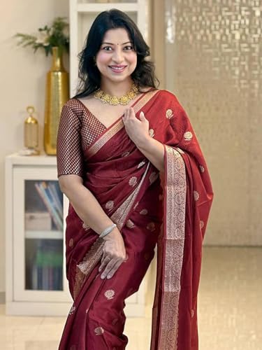 Image of SGF11 Women's Kanjivaram Soft Silk Saree With Blouse Piece