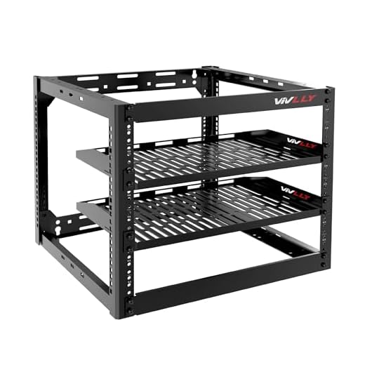 Vivlly Open Frame 10U Rack for Networking, Servers, Audio, and Video Equipment, Heavy Duty 1U Vented Shelves, Wall Mounted Hardware or Floor Standing Support - Improved Design