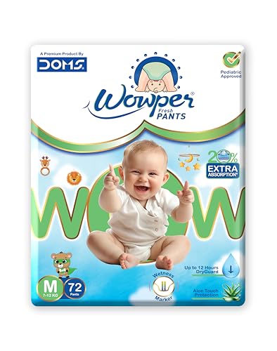 Image of Wowper Baby Diaper Pants | 72 Medium Size Diapers | Wetness Indicator | Anti Rash | up to 12 hrs Absorption | 7-12 Kg