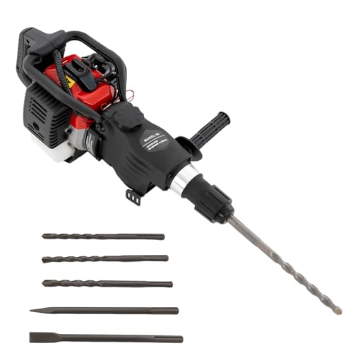 Martillo de demolición de gasolina, 33 CC, 2 tiempos, con 3 brocas y depósito de combustible, martillo cincelador moderno de 30 J, martillo perforador de 1000 W, martillo triturador de hormigón