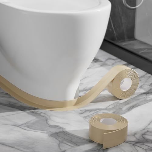 Image of Dstorelhp 2PCS Caulk Tape for Bath & Kitchen, Beige, 1.5 inch x 10.5Ft | Waterproof, Self Adhesive, Decorative, For Kitchen, Countertop, Bathroom, Toilet, Bathtub, Sink, Shower