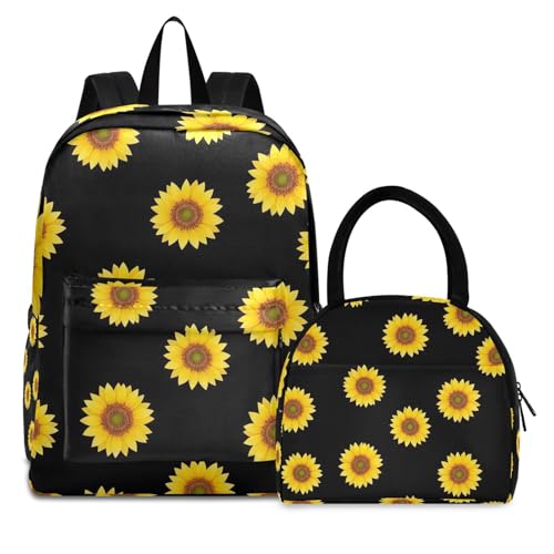 Sac à dos étanche avec lunch box assortie imprimé tournesol pour pique-nique et sorties nature