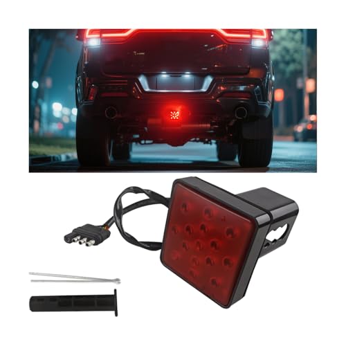 HZEL Trailer Hitch Receiver Cover with 15 LED Brake Lights, Super Bright Vehicle Lamp Tail Light Fit 2