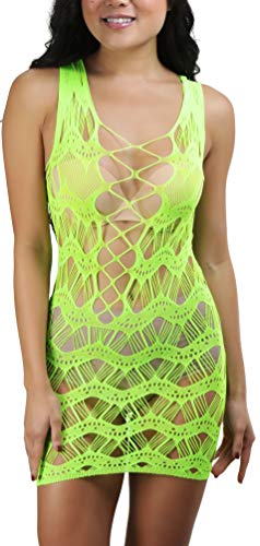 Image of ToBeInStyle Women's Stretch See Through Fishnet Novelty Mini Rave Party Dress