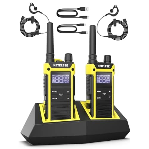 KETELESE T3F IP67 Waterproof Walkie Talkies, FRS Two Way Radio with Earpiece, Triple Proof, Three Charging Options, USB/Type C Radio, NOAA, VOX (2 Pack), Black/Yellow Yellow-2pack