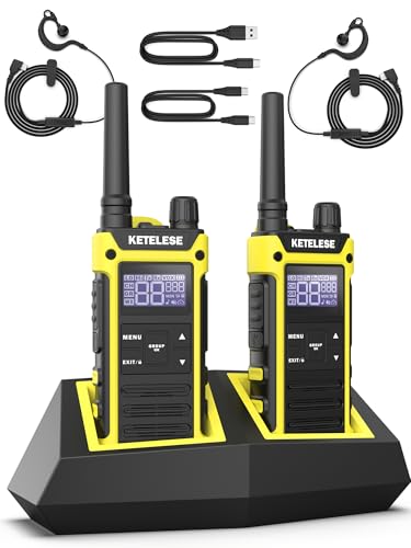 KETELESE T3F IP67 Waterproof Walkie Talkies, FRS Two Way Radio with Earpiece, Triple Proof, Three Charging Options, USB/Type C Radio, NOAA, VOX (2 Pack), Black/Yellow