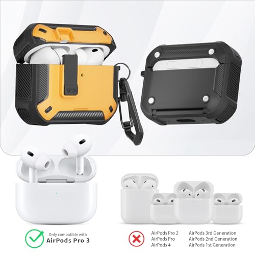 Image of for AirPods Pro 3 Case with Magnetic Lock and Phone Stand, Compatible with Magsafe Charging,with Carabiner&Cleaner kit for Apple iPod Pro 3rd Generation Cover(2025) Men Women (Yellow)