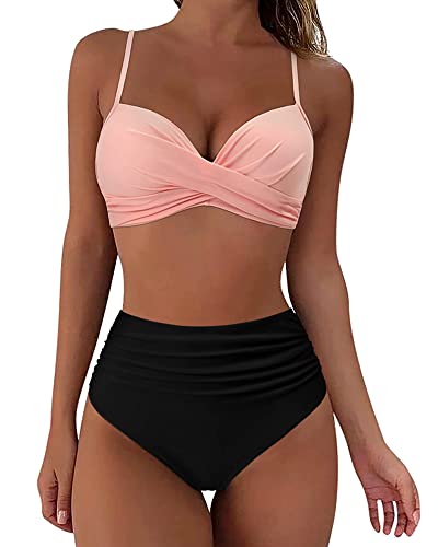 Zueauns High Waist Bikini Damen Bauchweg Badeanzug Push Up Bikini-Sets für...