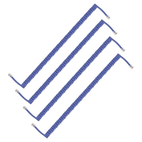 Cordon téléphonique fixe PATIKIL bleu | Lot de 4 câbles RJ9 spiralés 5m