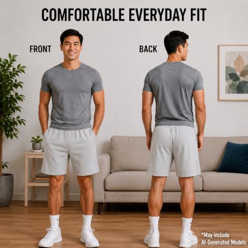 Image of Essential Elements Mens 3 Pack 100% Cotton Lounge Pajama PJ Shorts | Soft Breathable Knit With an Elastic Waist and Handy Pockets, Comfy for Sleep, Workouts and Relaxed Everyday Wear