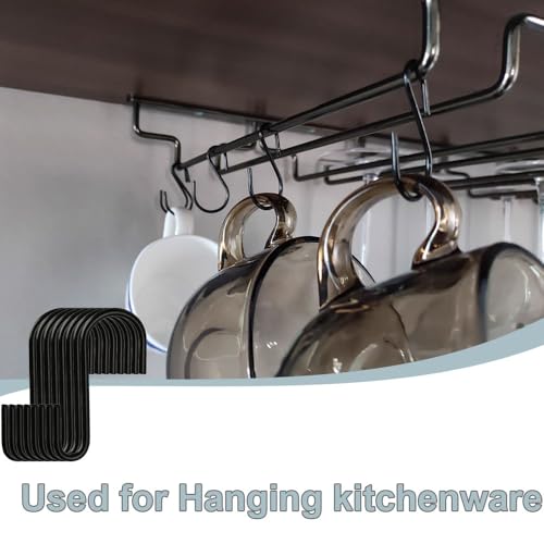 leersao 20 Stück S Haken Zum Einhängen, 3,2cm kleine S Haken Hängehaken Schwarz Mini Aufhängehaken Metall Haken für DIY Handwerk Hängenden Schlüsselanhänger Schmuck Namensschild