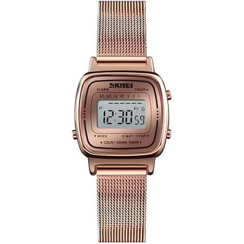 MASTOP Women's Digital Watches Ultra-Thin Gorgeous Simple Petite Wrist Watches Small Dial Mesh Steel Bracelet (Rose Gold) Cover