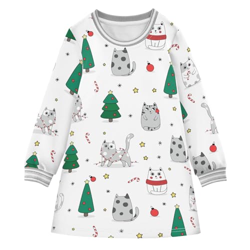 Girls Dresses Toddler Girl Clothes Cute Cat Cartoon Animal Tree Winter Casual Long Sleeve for Kids 2-8 Years