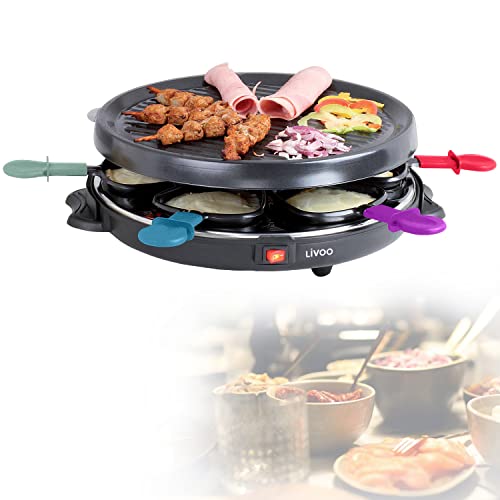 Raclette Grill 6 Personen Grillplatte Tischgrill Elektrogrill Grillplatte Rund Set Gerät (6 Pfännchen, 800 Watt…