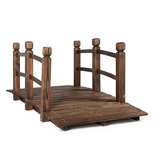 HYNAWIN Garden Bridge,Wood Arc Bridge with Rails for outside-5FT Length(Brown),Classic Decoration for Landscaping Backyard Creek Pond or Farm - Thumbnail 4