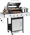 GRILL DEPOTS 3 Burner Propane Gas Grill, Outdoor BBQ Grill with Side Burner, Barbecue Grill with Cast Iron Grate, Outdoor Gas Grill Cabinet Style Storage, 39000 BTU