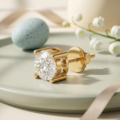 Image of Single Stud For Men & Boys | Gold Plated Pure 925 Sterling Silver Earring | 6mm X 6mm Round Shaped Gemstone Single Screwback Stud | Gift for Men & Boys | Model ERSMY00935