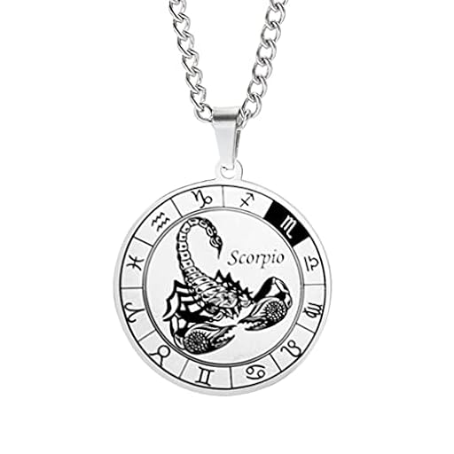 HIJONES Moneda Redonda Zodiaco Constelación Collar Colgante para Hombre de Acero Inoxidable Collar Amuleto para Mujeres Hombres Regalo Escorpio | Ya disponible en tu tienda friki favorita! En mundofriki.es!