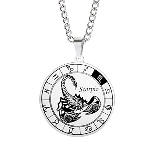HIJONES Collier Pendentif Constellation du Zodiaque À Pièces Rondes pour Hommes en Acier Inoxydable Collier Amulette pour Femme Cadeau pour Homme Scorpion