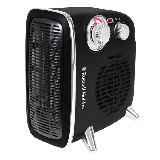 Russell Hobbs RHRETHFH1001B Calefactor Eléctrico de 1800 W/1.8 kW, Ventilador Retro Horizontal/Vertical, con Termostato Ajustable, 2 Ajustes de Temperatura, 20 m2, Control de Dial, Negro