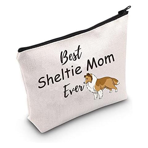 MEIKIUP Sheltie Dog Lover Gift Sheltie Mom Makeup Bag Sheepdog Mama Shetland Sheepdogs Gift Sheltie Owner Travel Cosmetic Bag, Sheltie Mom bag Cover