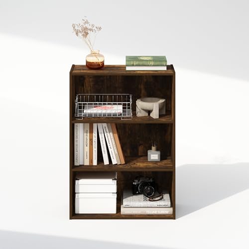 Image of Furinno Simple Book Shelf, 3-Tier Bookshelf, Storage Shelves Bookcase, 9.7 x 23.7 x 31.5, for Living Room, Bedroom, Home Office, Amber Pine
