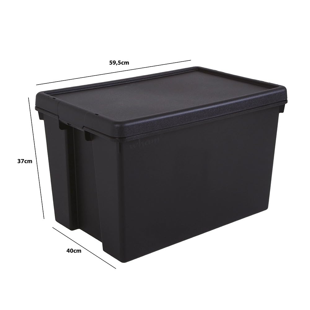 Box and beyond – Caja de almacenamiento – 40 x 59,5 x 37 cm – 62 l – Plástico negro – Almacenamiento, herramientas, bricolaje, ultra resistente, reutilizable, garaje o sótano, lavadero