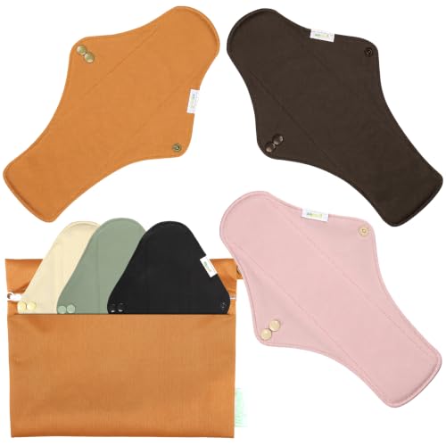 Image of Wegreeco Cloth Menstrual Pads - Soft Washable Pads for Women - Reusable Panty Liners for Women - 6 Pack with 1 Cloth Mini Wet Bag (X-Large, Dark Coffee)
