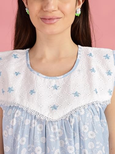 Image of 9shines Label Cotton Sleeveless Nighty | All Over Print Maxi Night wear for Women | Full Length Night Gown Night Dress for Women Stylish (Cotton Sleeveless 25)