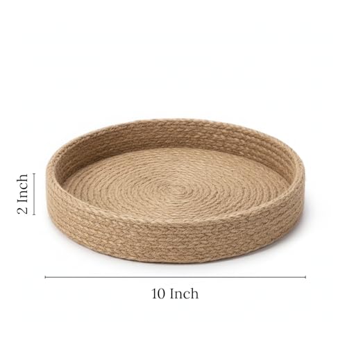 Image of BOBBINY Decorative Round Rope Tray for Decor - Rope Tray for Kitchen Dining Room Table - The Perfect Small Candle Serving Tray for Coffee Table and Home Decor (Peach, 10x10 Inch (Pack of 1))