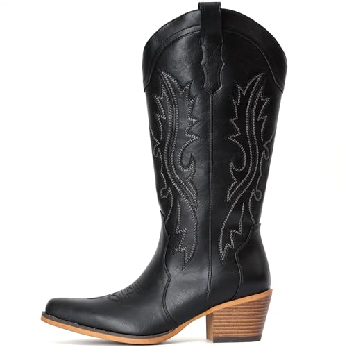 Image of IUV Cowboy Boots For Women Western Cowgirl Boots Mid Calf Snip Toe | Chunky Heel Ideal for low insteps