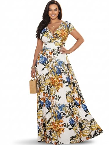 Image of KOH KOH Womens Long Floral Print Cap Sleeve Modest Flowy Summer Maxi Dress Gown