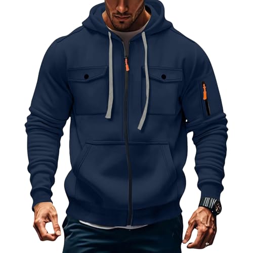Zip up Hoodies for Men Long Sleeve Oversized Hoodie Casual Loose Hooded Drawstring Workout Jacket with Pockets