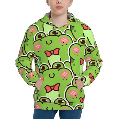 Cute Green Frog Kids Pullover Hoodies Boys Sweatshirts Girls Athletic Clothes with Pocket