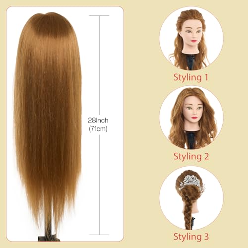 Image of Mannequin Head with 80% Human Hair 26-28 inch Doll Head for Hairdresser #27