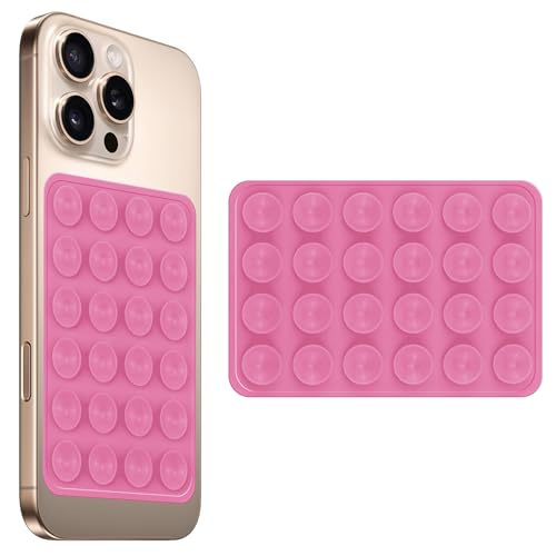 Image of amazon basics Suction Phone Case Anti-Slip Silicone Multipurpose Hands-Free Sticky Pads for Phone Case Mount for Selfies Videos Mirror Shower Car Dashboard - Pink (1 Piece)