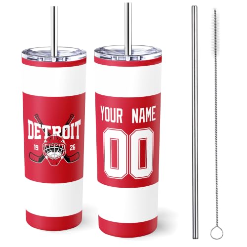Image of ANTKING Detroit Tumbler 20oz Travel Mug Custom Name Number Gifts | Stainless Steel Insulated Coffee Cup for Men Women