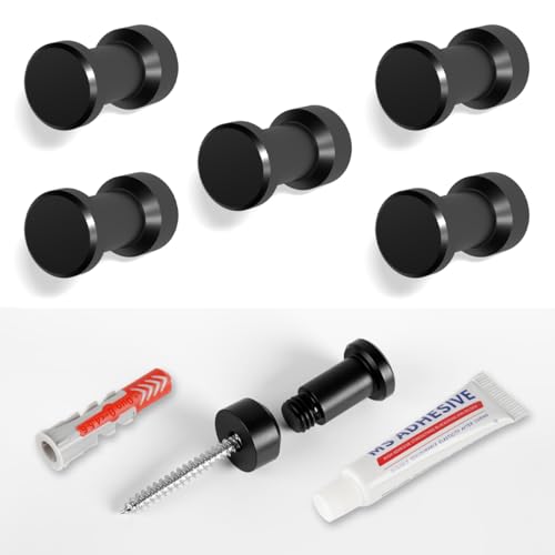 HAUSIST 5 Packs CNC Stainless Steel Black Towel Hook：Multipurpose Wall Mount & Adhesive Hooks for Bathroom, Kitchen, Garage | Heavy-Duty Robe & Coat Hangers