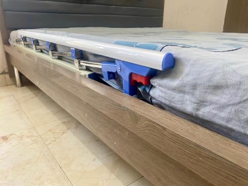 Image of P.M.P.S. Heavy 5 Steel Vertical Bar Hospital Bed Guard Collapsible Railing Soft Closure with 2 Attachment,No Drilling Required, (1 Side Only) for Elderly Person at Home I Size- 46.5 L X 14 H - inches