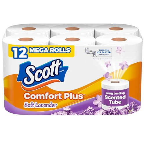 Scott ComfortPlus Toilet Paper with Soft Lavender Scented Tube, 12 Mega Rolls, 310 Sheets per Roll, Septic-Safe, 1-Ply Toilet Tissue - 3