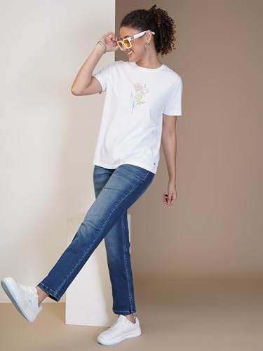 Image of ONE SKY Round Neck T Shirts for Women, Versatile Ladies Wear, Soft & Breathable Printed Tshirt, Relaxed Loose Fit Half Tshirt, Stylish & Durable Tops, Easy to Care Sustainable Summer Tshirt