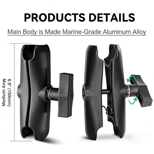 Image of Strg 1.5 inch Ball Mount with 5.9 inch Double Socket Arm, Rectangular Plate and Round Base, Aluminum C Size 1.5 inch Ball Fish Finder Mount for Garmin Lowrance Fish Finder Mounting Tablet Laptop Mounting