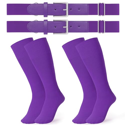 Image of JASGOOD 2 Pack Baseball Socks and Belt Combo Set Softball Socks and Belts Elastic Waist Belt for Youth and Adult Boys