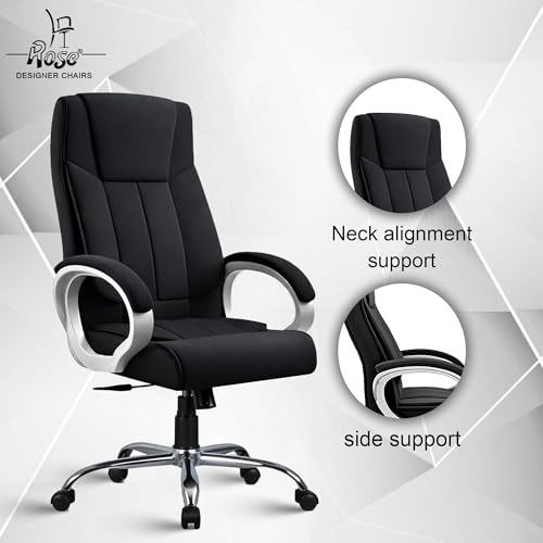 Image of ROSE Kyoto Orthopedic Boss Chair with 3 Years Brand Warranty, Ergonomic Executive Chair Seat, Metallic Base | High Back (Black, Fabric)