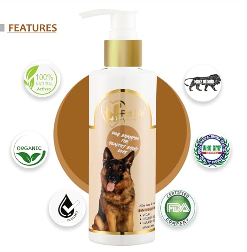 Image of Pet Life Organic Dog Shampoo for Healthy Shiny Coat for Lhasa Apso Dog & Puppy Nourishing Hair, Healthy Coat & Shiny Body Wash - Made with Natural Ingredients for All Dog Breed - 200 Ml
