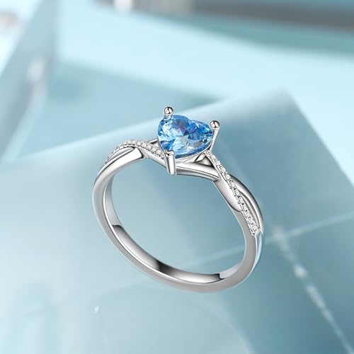 Jeulia Personalized Birthstone Rings for Women,Sterling Silver Heart Cut Engagement Ring for Her Customized Twisted Moissanite Halo Wedding Ring Band with Jewelry Gift Box3